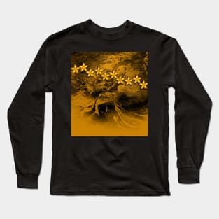 Orange flowers in an abstract grunge landscape Long Sleeve T-Shirt